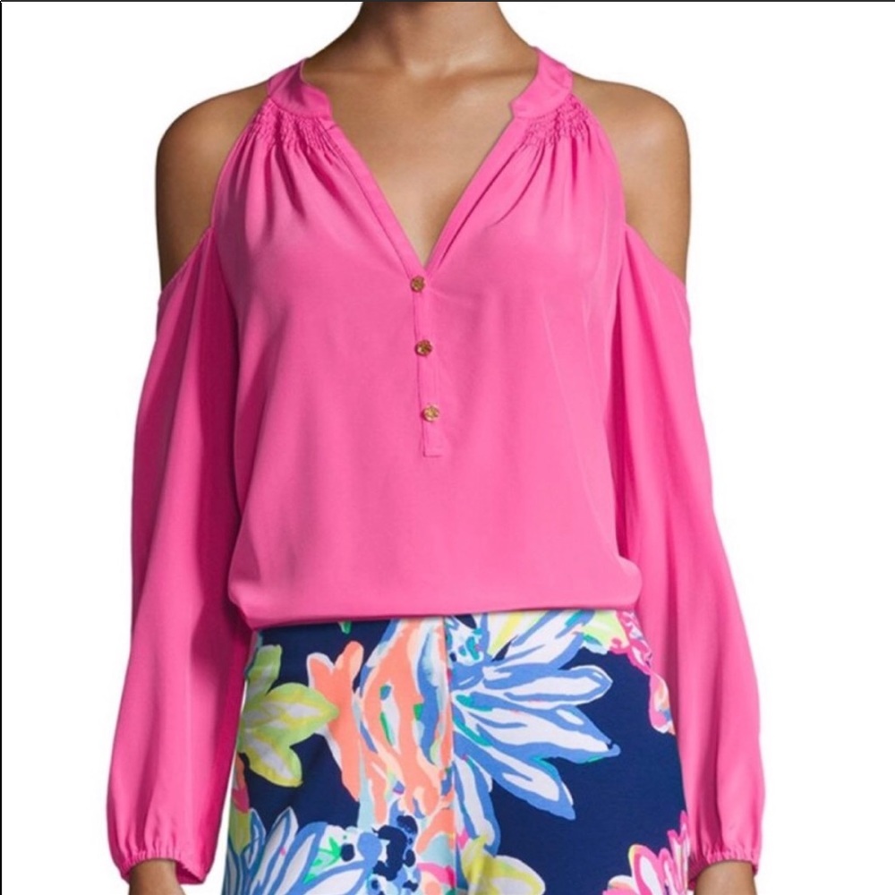 Epic hot pink lily pulitzer cold shoulder top